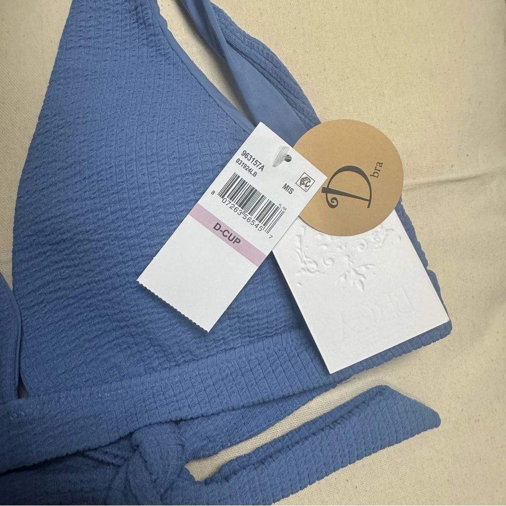 BECCA Pucker Up Halter Bikini Top Mist Blue Adjustable Tie Back D XL NWT - Picture 5 of 10